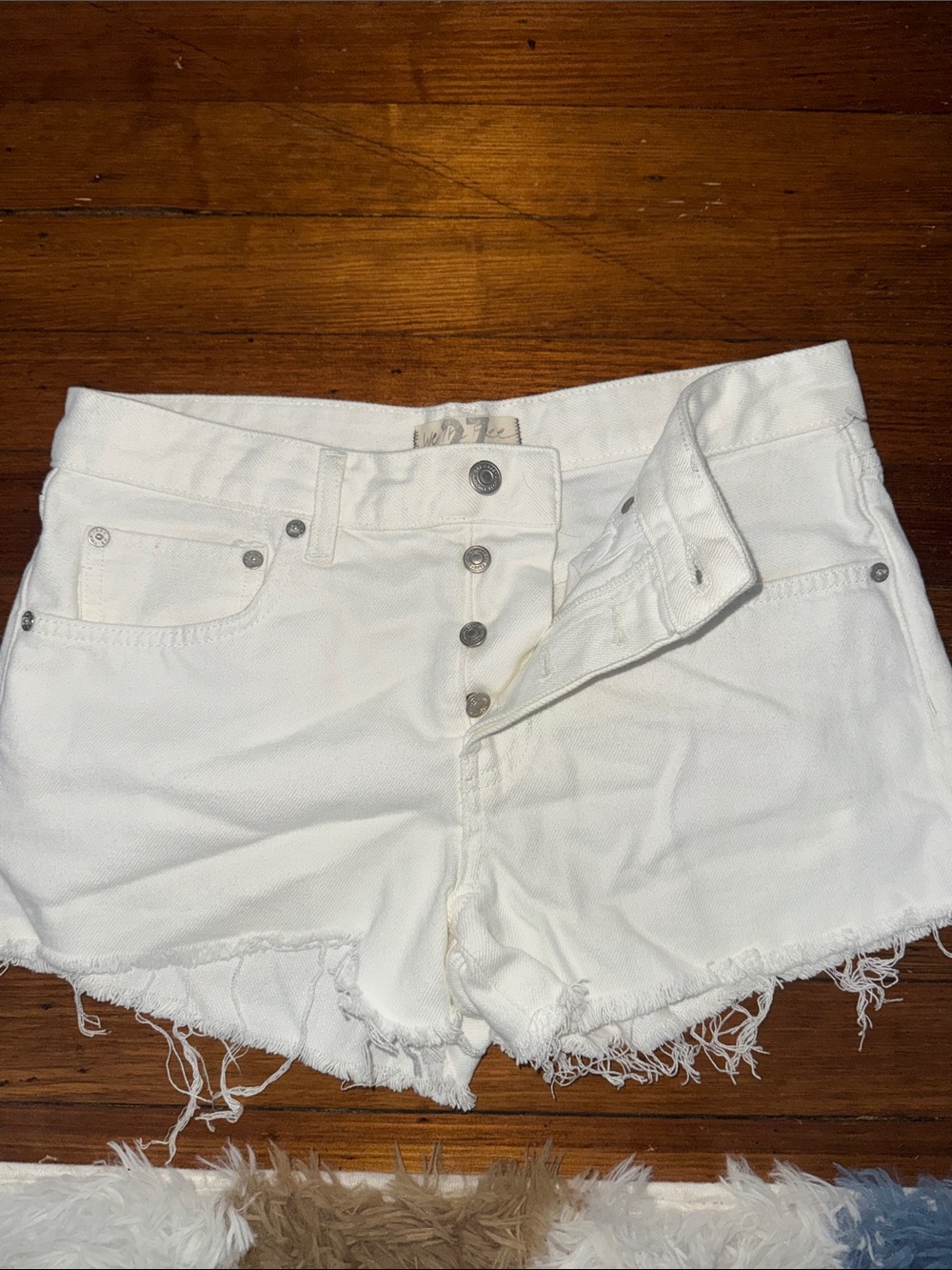 We The Free White High-Rise Frayed Hem Denim Shorts